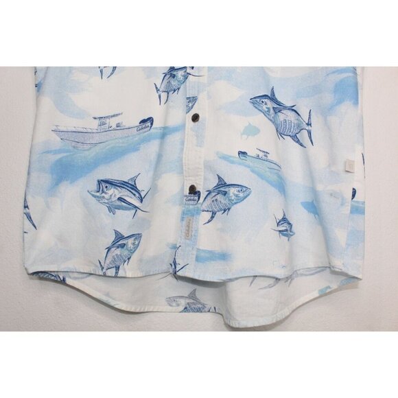 Cabela's Fishing Button Down Shirt Mens L Blue White Vented Relaxed Fit Athletic - Picture 4 of 10